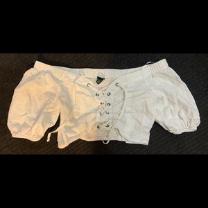 off the shoulder tie up shirt